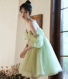 Green tulle short prom dress cocktail dress HZ1023