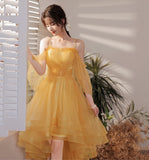 Yellow tulle short prom dress cockatil dress HZ1023