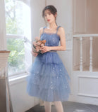 Blue tulle off shoulder prom dress homecoming dress HZ1023