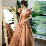 Lovely A line satin long prom gown princess dress HZ1023
