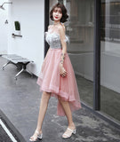 Unique tulle sequins prom dress high low evening dress HZ1023