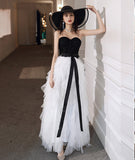 Stylish black and withe tulle long prom dress evening dress HZ1023