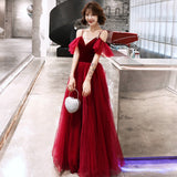 Cute velvet tulle long prom dress evening dress HZ1023