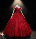 Burgundy lace long ball gown dress formal dress HZ1023