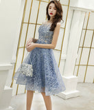 Blue lace sequins short prom dress party dress HZ1023