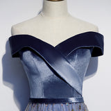 Blue velvet tulle long prom dress blue evening dress HZ1023
