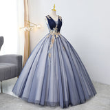 Blue v neck sequins long ball gown dress formal dress HZ1023
