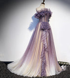 Purple tulle long ball gown dress formal dress HZ1023