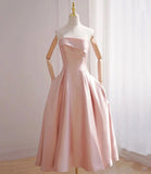 Pink satin short A line prom dress evening dress HZ1023