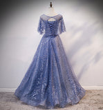 Blue tulle sequins long ball gown dress evening dress HZ1023