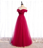 Red tulle beads long prom dress red evening dress HZ1023