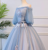 Blue tulle lace long ball gown dress formal dress HZ1023