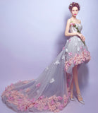Cute tulle high low prom dress white evening dress HZ1023