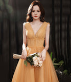 Yellow v neck tulle short prom dress homecoming dress HZ1023