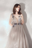 Cute v neck tulle long prom dress evening dress HZ1023
