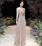 Shiny v neck sequins long prom dress evening dress HZ1023
