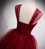 Burgundy tulle long ball gown dress evening dress HZ1023