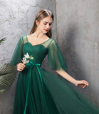 Green tulle long A line prom dress green evening dress HZ1023