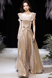 Shiny satin long A line prom dress party dress HZ1023