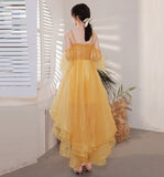 Yellow tulle short prom dress cockatil dress HZ1023