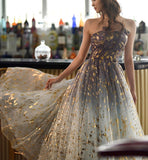 A line tulle long prom gown formal dress HZ1023