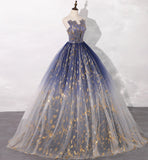 Blue tulle long prom gown blue evening dress HZ1023