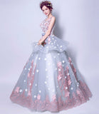 Blue tulle applique long ball gown dress formal dress HZ1023