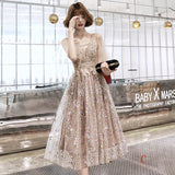 Champagne sequins short prom dress HZ1023