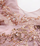 Pink tulle sequins long A line prom dress evening dress HZ1023