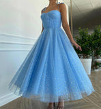 Blue tulle short prom dress cocktail dress HZ1023