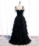 Black tulle long prom gown evening dress HZ1023