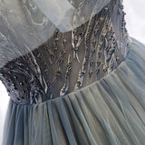 Gray tulle long ball gown dress evening dress HZ1023