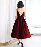 Burgundy v neck velvet short prom dress HZ1023