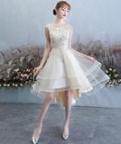 Champagne tulle lace high low prom dress party dress HZ1023