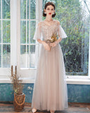 Elegant lace long A line prom dress evening dress HZ1023