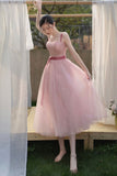 Pink tulle short A line prom dress evening dress HZ1023