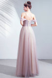 Cute tulle applique long A line prom dress evening dress HZ1023