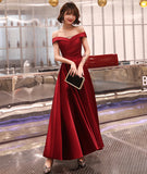 Burgundy satin A line prom dress party dress HZ1023