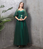 Green tulle long A line prom dress green evening dress HZ1023