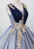 Blue v neck sequins long ball gown dress formal dress HZ1023