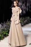 Shiny satin long A line prom dress party dress HZ1023