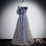 Blue velvet tulle long prom dress blue evening dress HZ1023