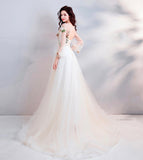 Light champagne lace long prom dress evening dress HZ1023