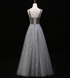 Gray velvet tulle prom dress evening dress HZ1023