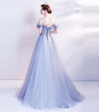 Blue tulle sequins long ball gown dress formal dress HZ1023