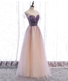 Elegant tulle sequins prom dress A line evening dress HZ1023