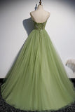 Green tulle long A line prom dress HZ1023
