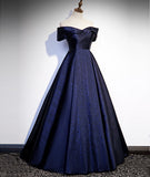 Blue Shiny Elegant Long Satin Ball Gown Evening Dress formal dress HZ1023