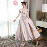 Light pink satin prom dress evening dress HZ1023