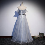 Lovely A line tulle pearl long prom dress evening dress HZ1023
